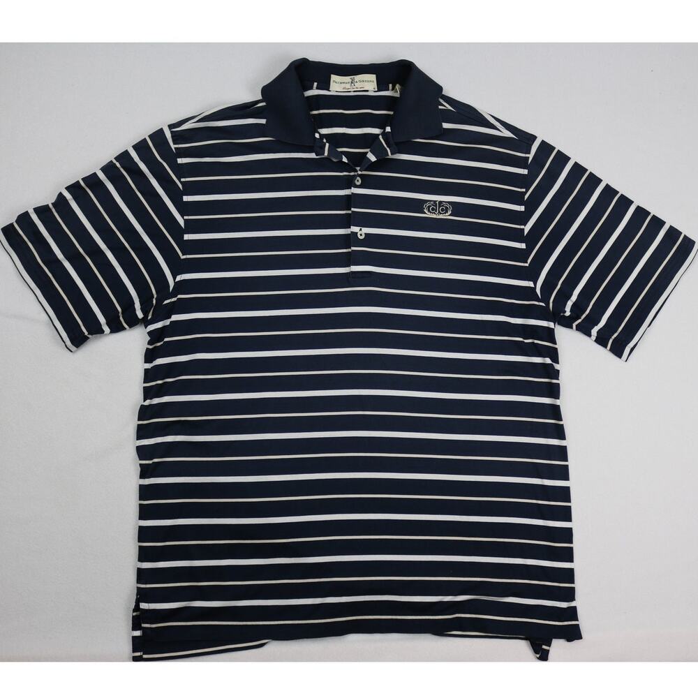 Fairway & Greene Mens Medium Blue White Striped Golf Polo Shirt Short Sleeve M